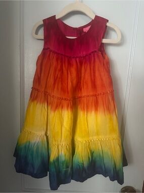 Issac Mizrahi Girls Tie-Dye Tiered Sundress in Red Orange Yellow Green Blue
